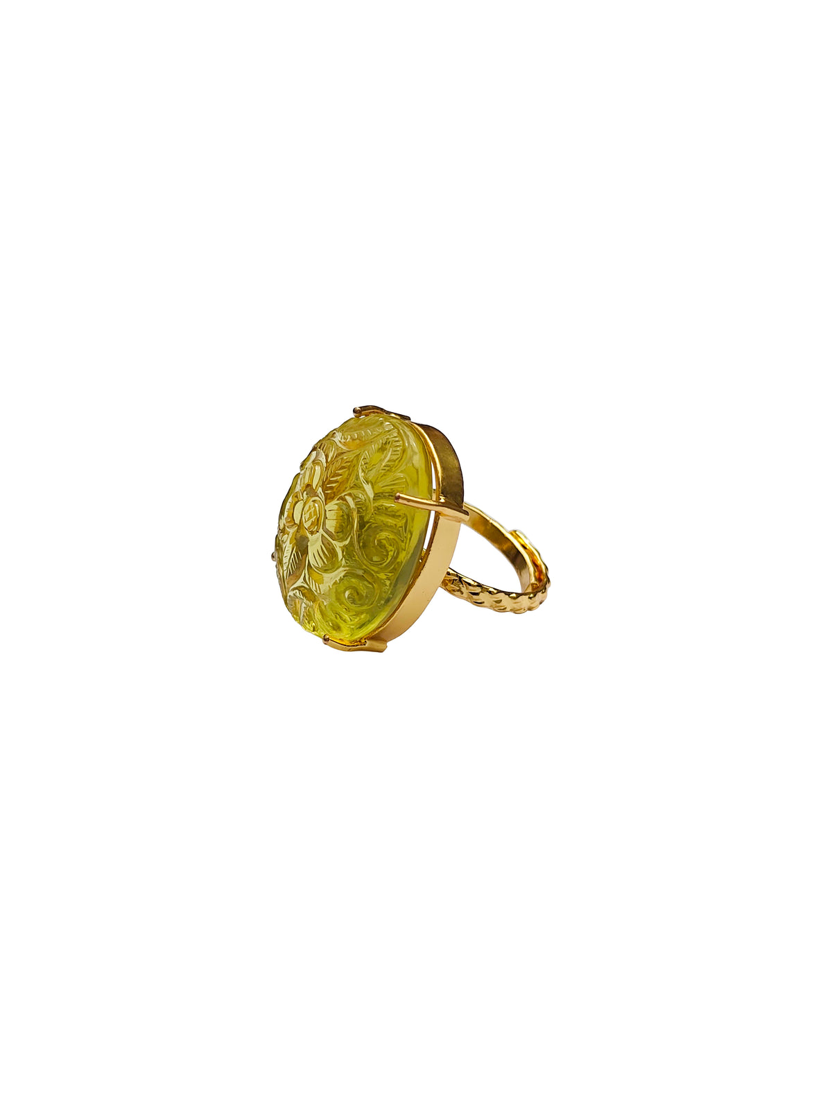 Citrāpuṣpa | Carved Lemon Quartz Floral Cocktail Ring in 22k Gold Plated