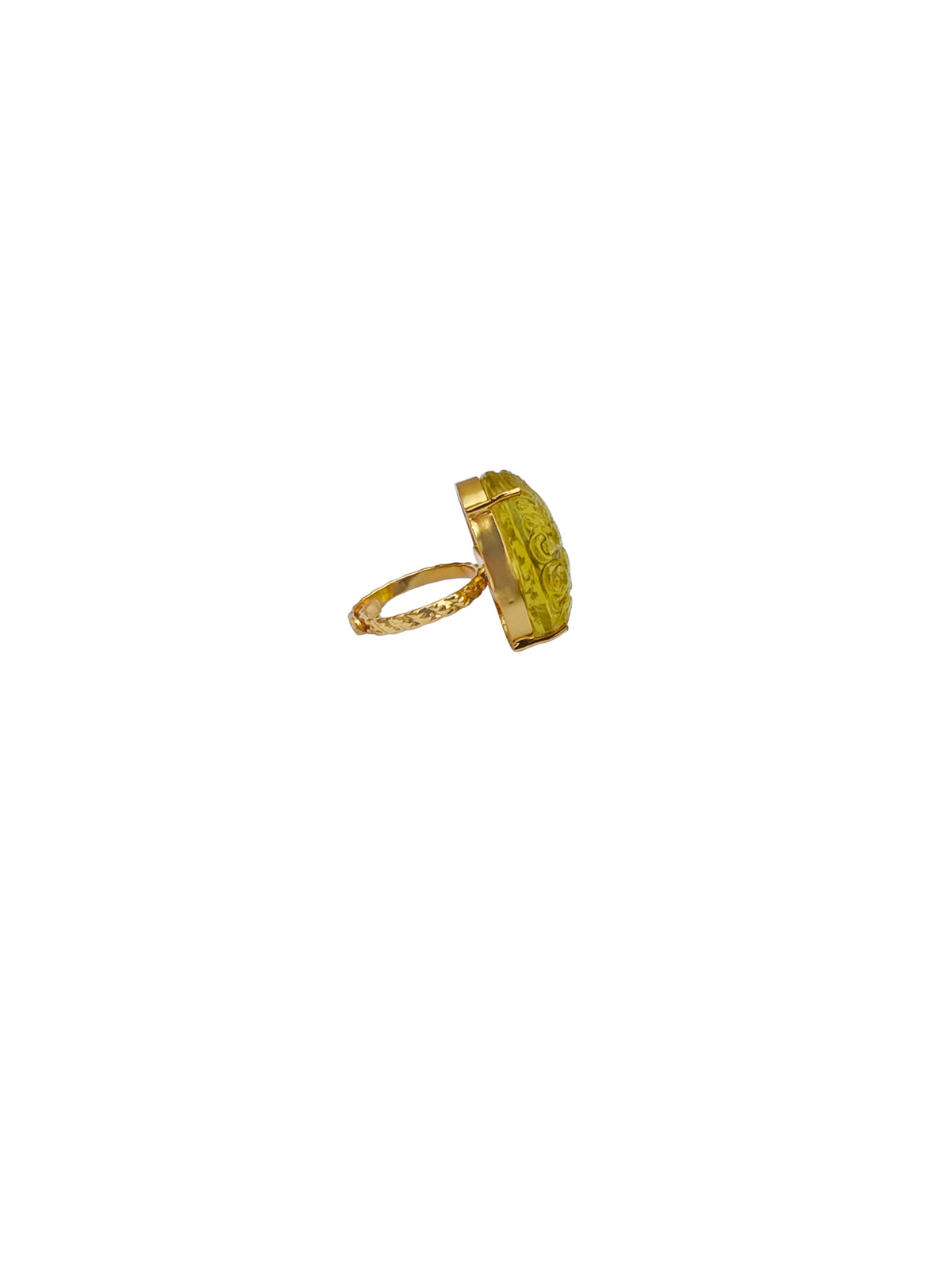 Citrāpuṣpa | Carved Lemon Quartz Floral Cocktail Ring in 22k Gold Plated