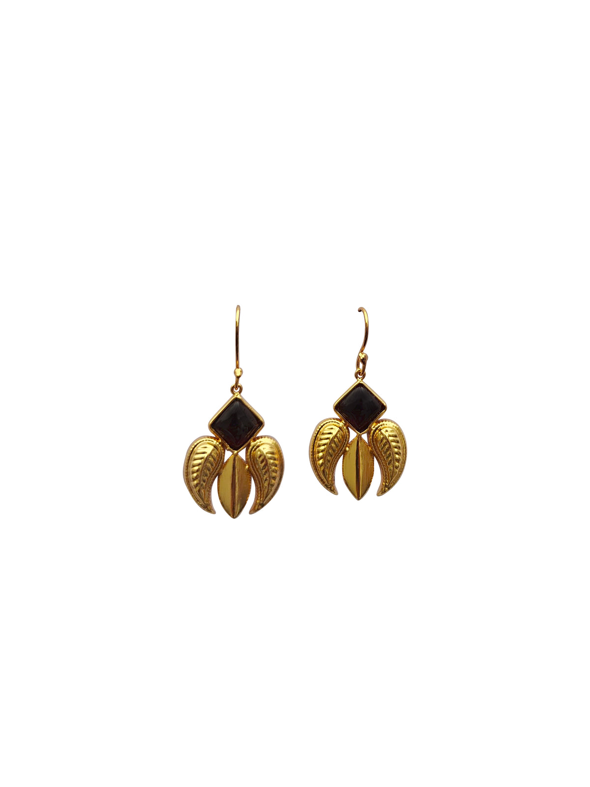 Butaratna | Garnet & Gold Paisley Leaf Drop Earrings in 22k Gold Plated