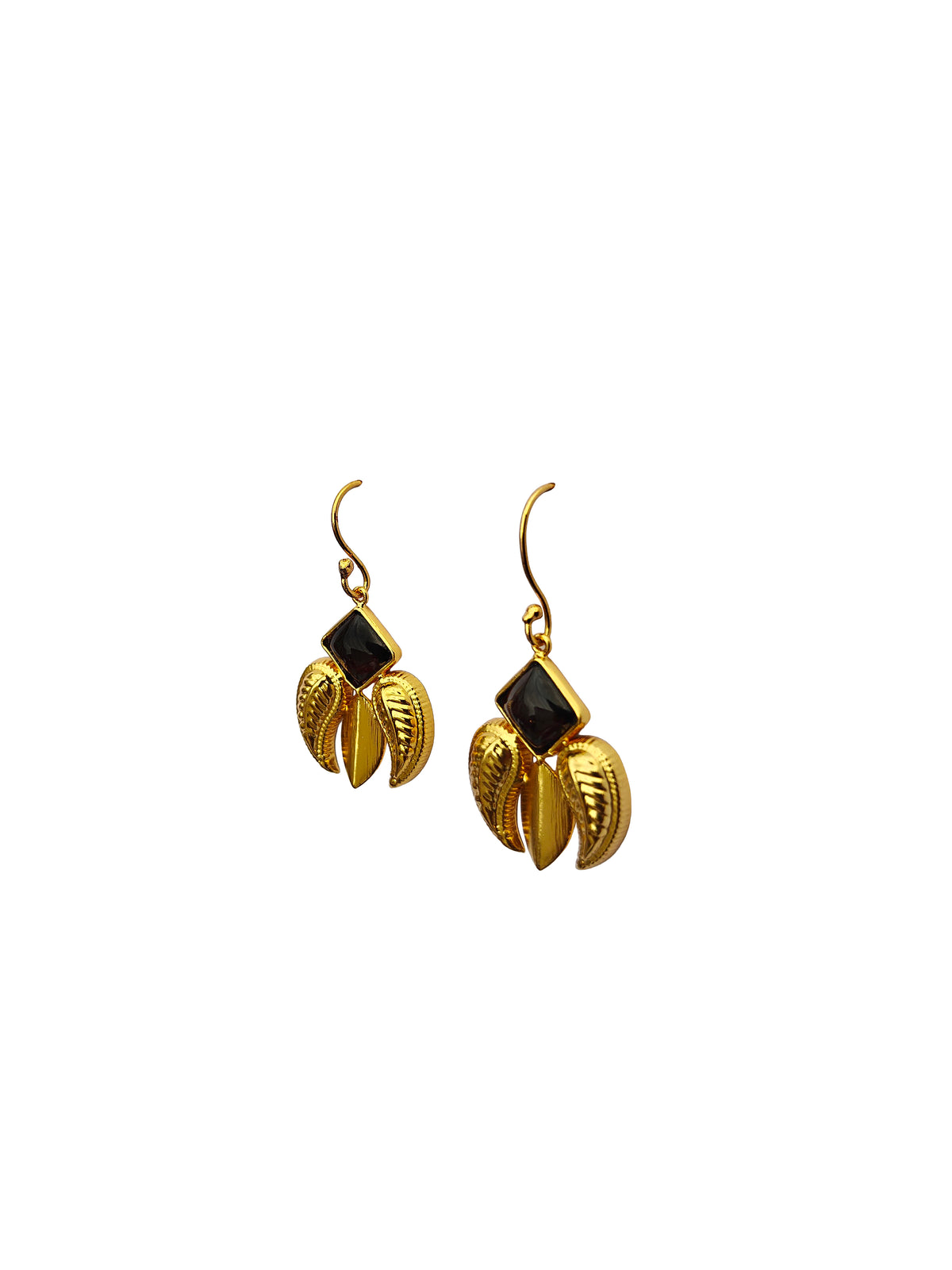 Butaratna | Garnet & Gold Paisley Leaf Drop Earrings in 22k Gold Plated