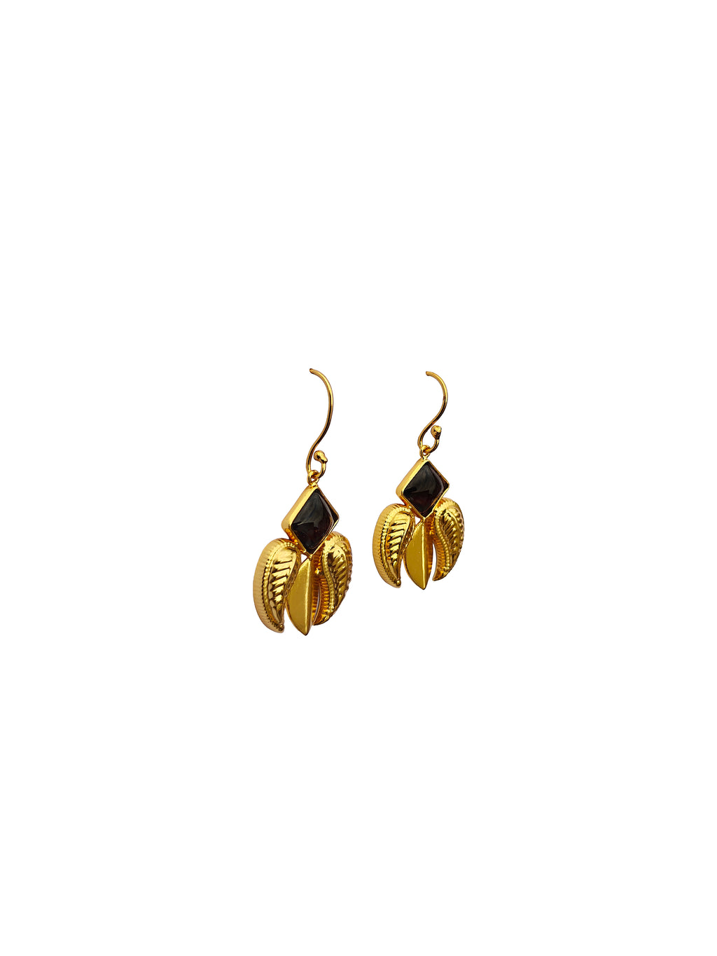 Butaratna | Garnet & Gold Paisley Leaf Drop Earrings in 22k Gold Plated