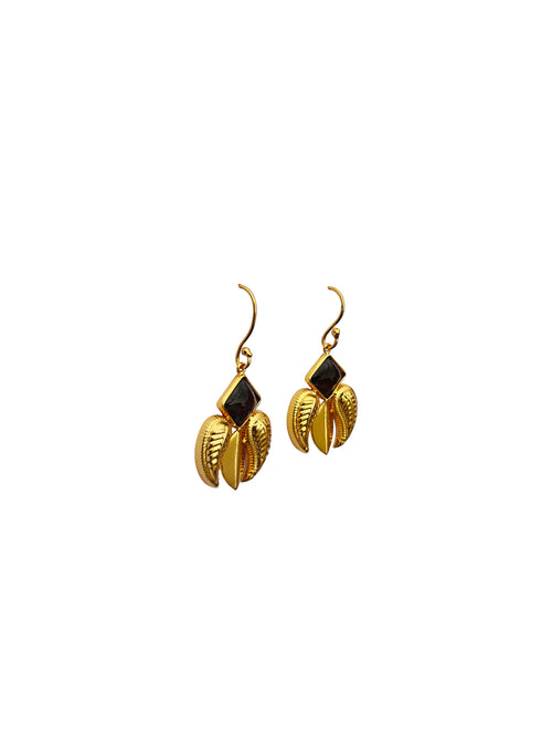 Butaratna | Garnet & Gold Paisley Leaf Drop Earrings in 22k Gold Plated