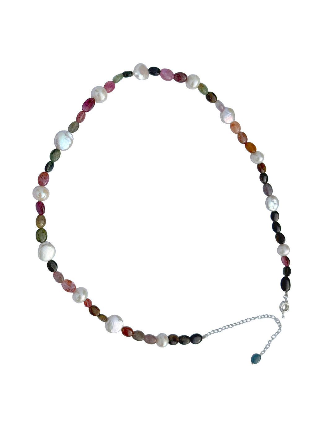 Mauktika-Ratnavali | Hand-Strung Pearl & Tourmaline Mala Necklace in 925 Silver Plated