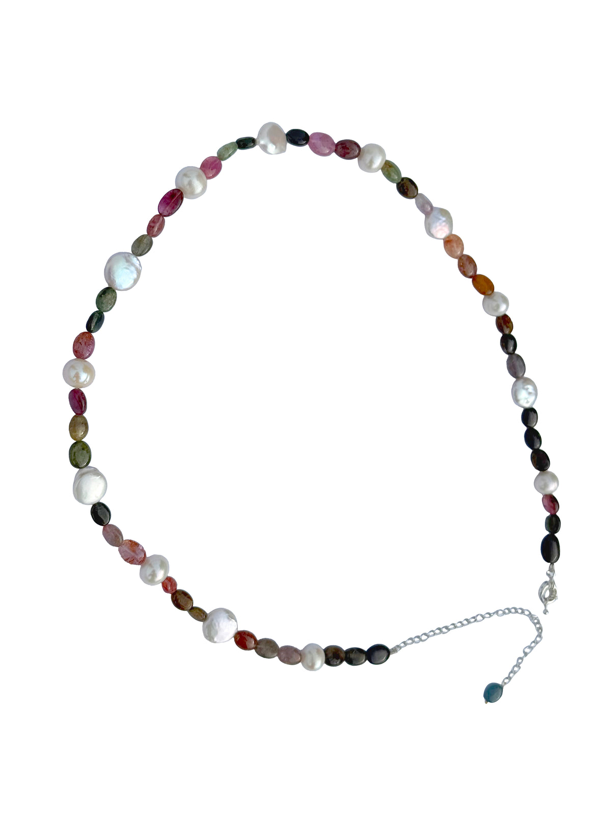 Mauktika-Ratnavali | Hand-Strung Pearl & Tourmaline Mala Necklace in 925 Silver Plated