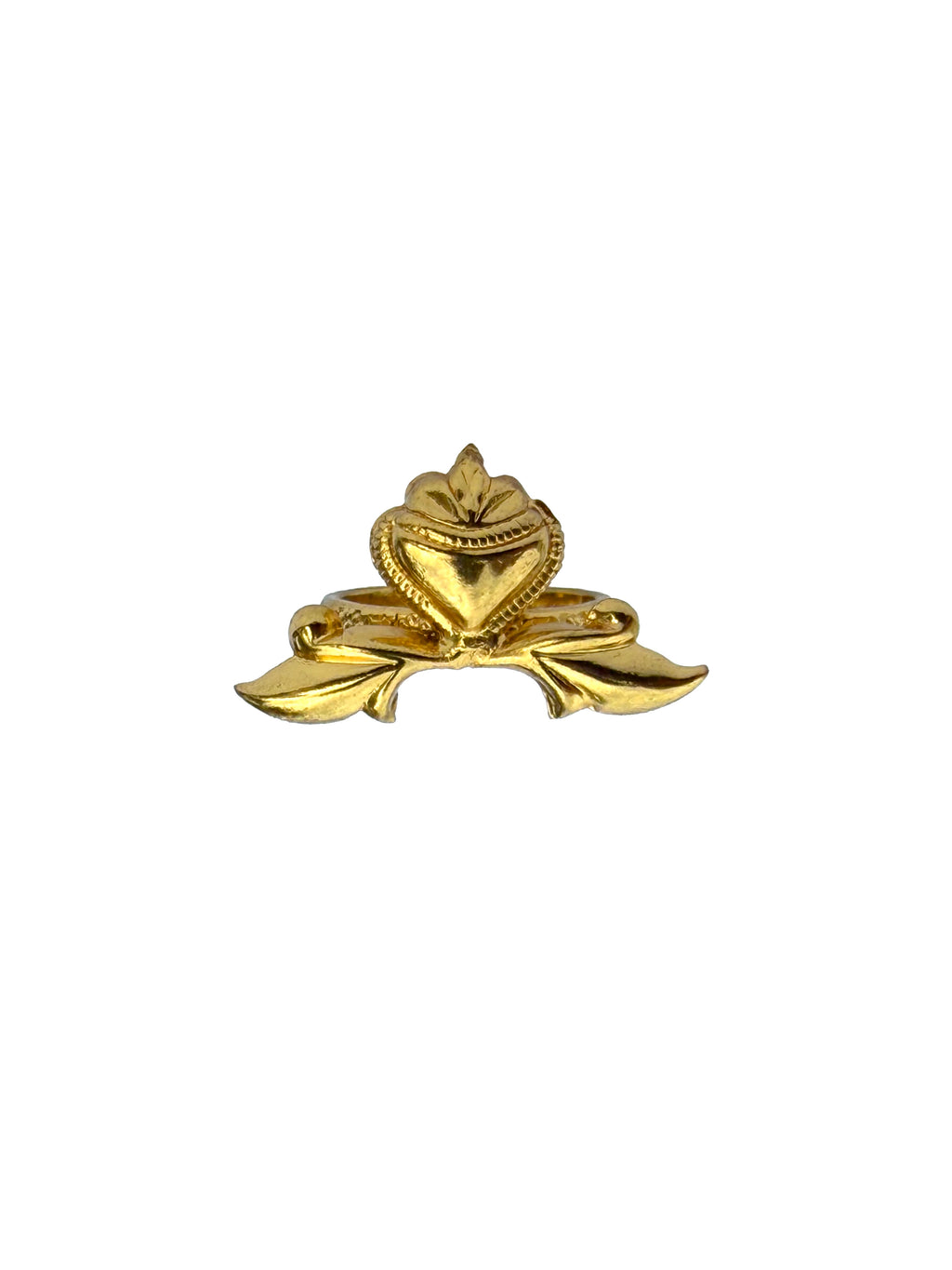 Hridayapalasha | Sacred Heart & Gold Leaf Wing Cocktail Ring in 22k Gold Plated