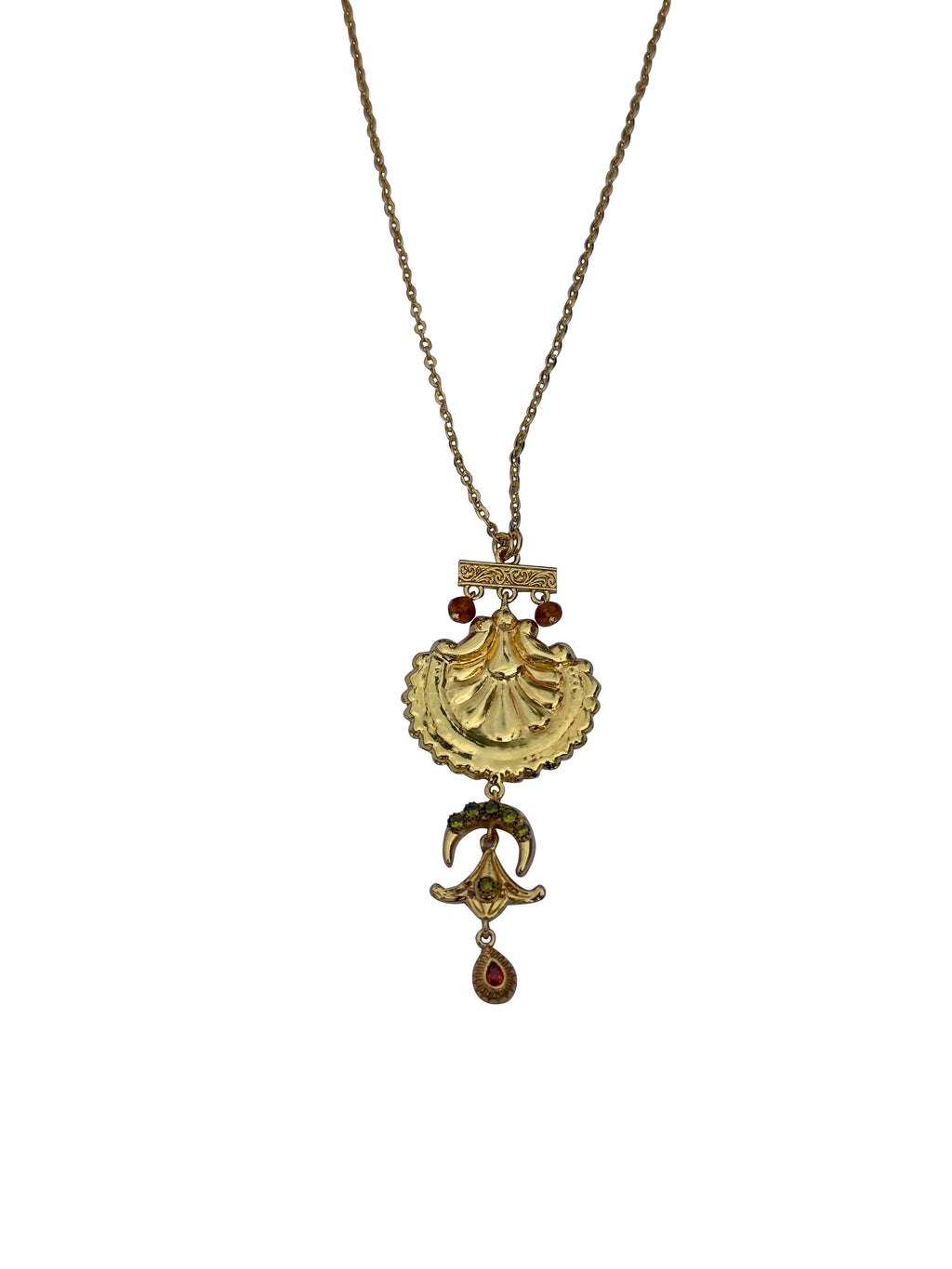 Somāpadmā | Multi-Stone Moon & Lotus Medallion Pendant Necklace in 22k Gold Plated