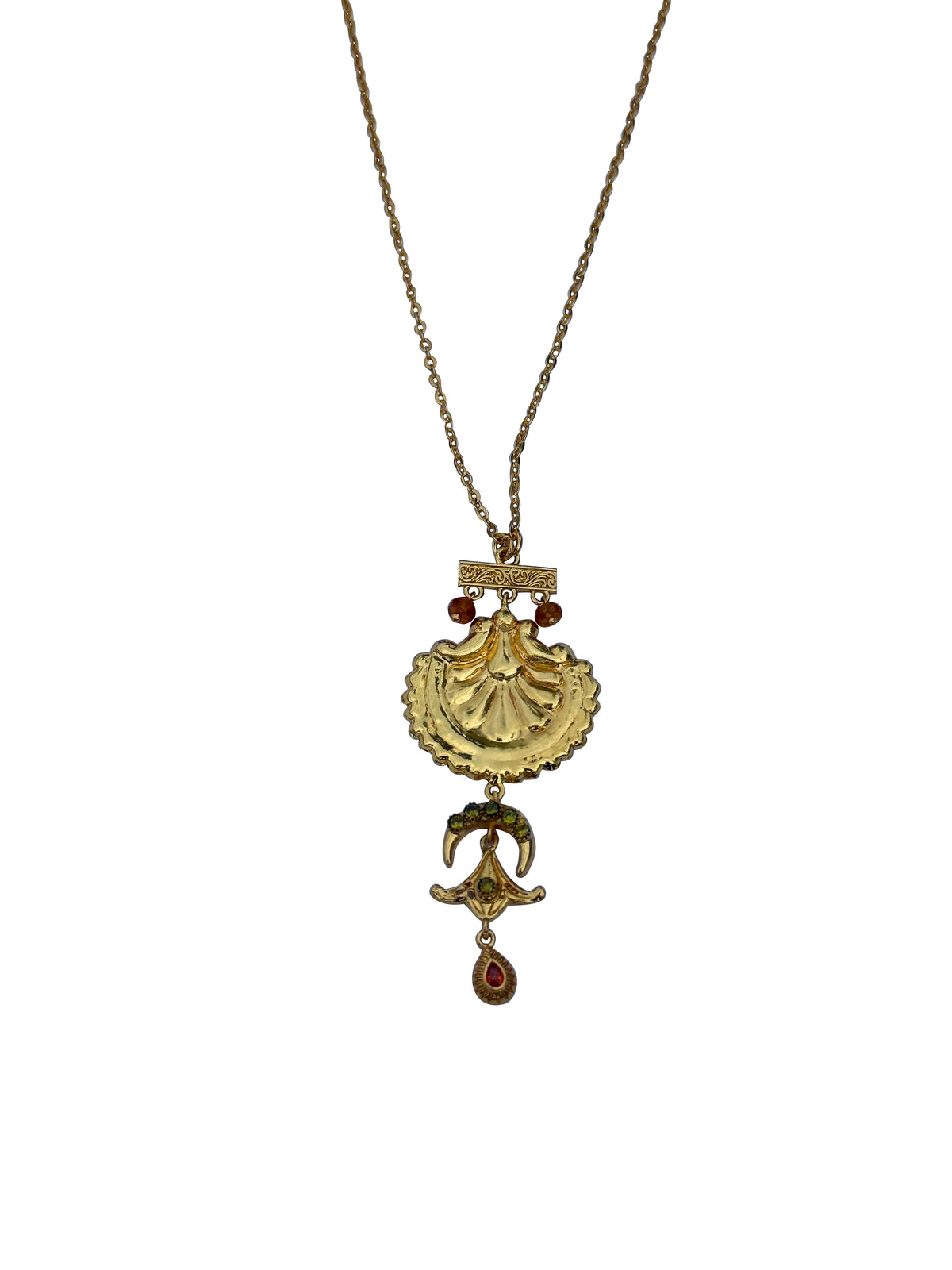 Somāpadmā | Multi-Stone Moon & Lotus Medallion Pendant Necklace in 22k Gold Plated