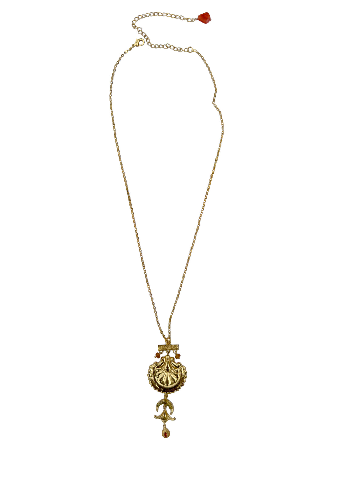 Somāpadmā | Multi-Stone Moon & Lotus Medallion Pendant Necklace in 22k Gold Plated