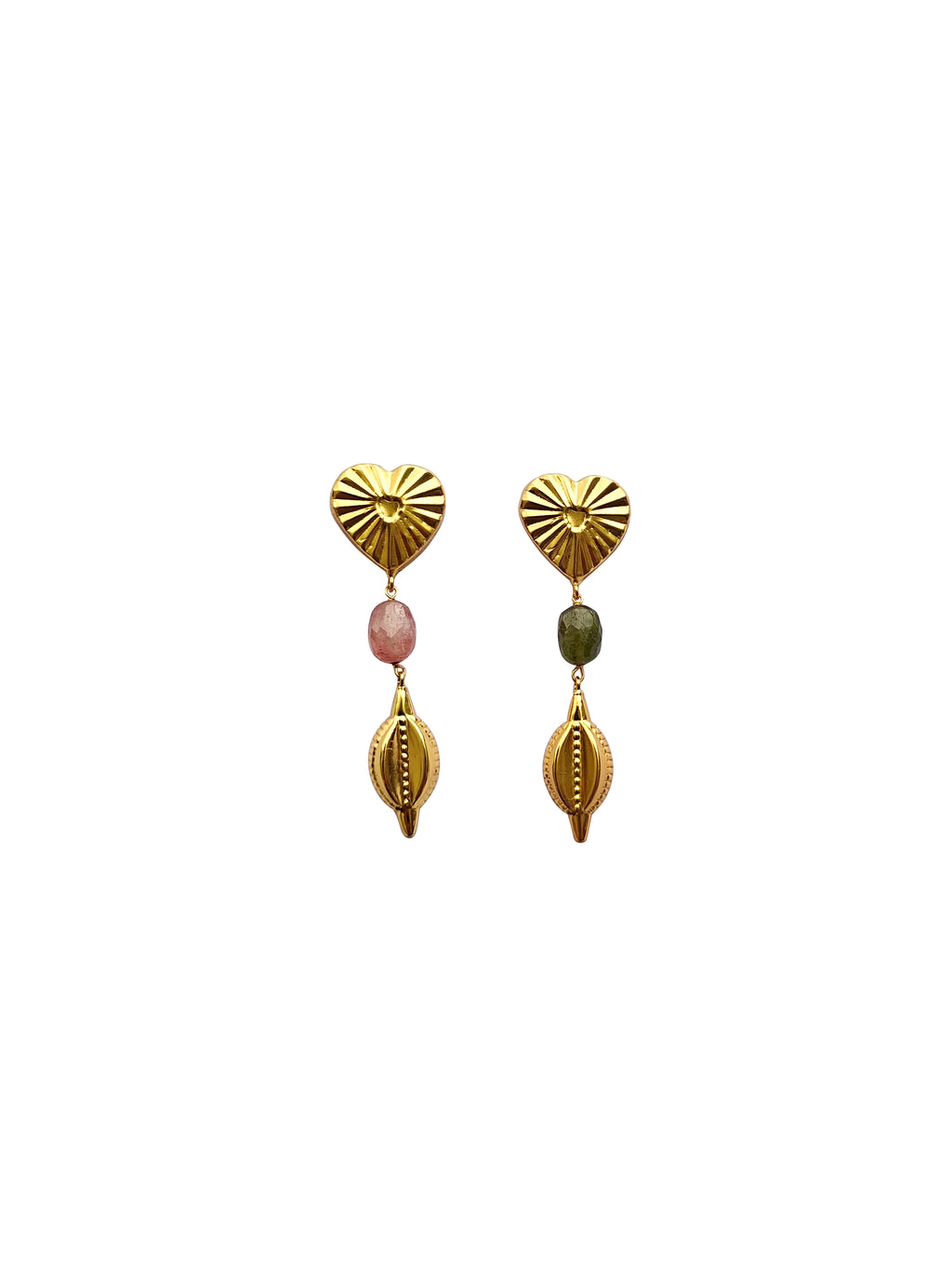 Hṛdmañjarī | Sapphire & Gold Heart Stud Drop Earrings in 22k Gold Plated