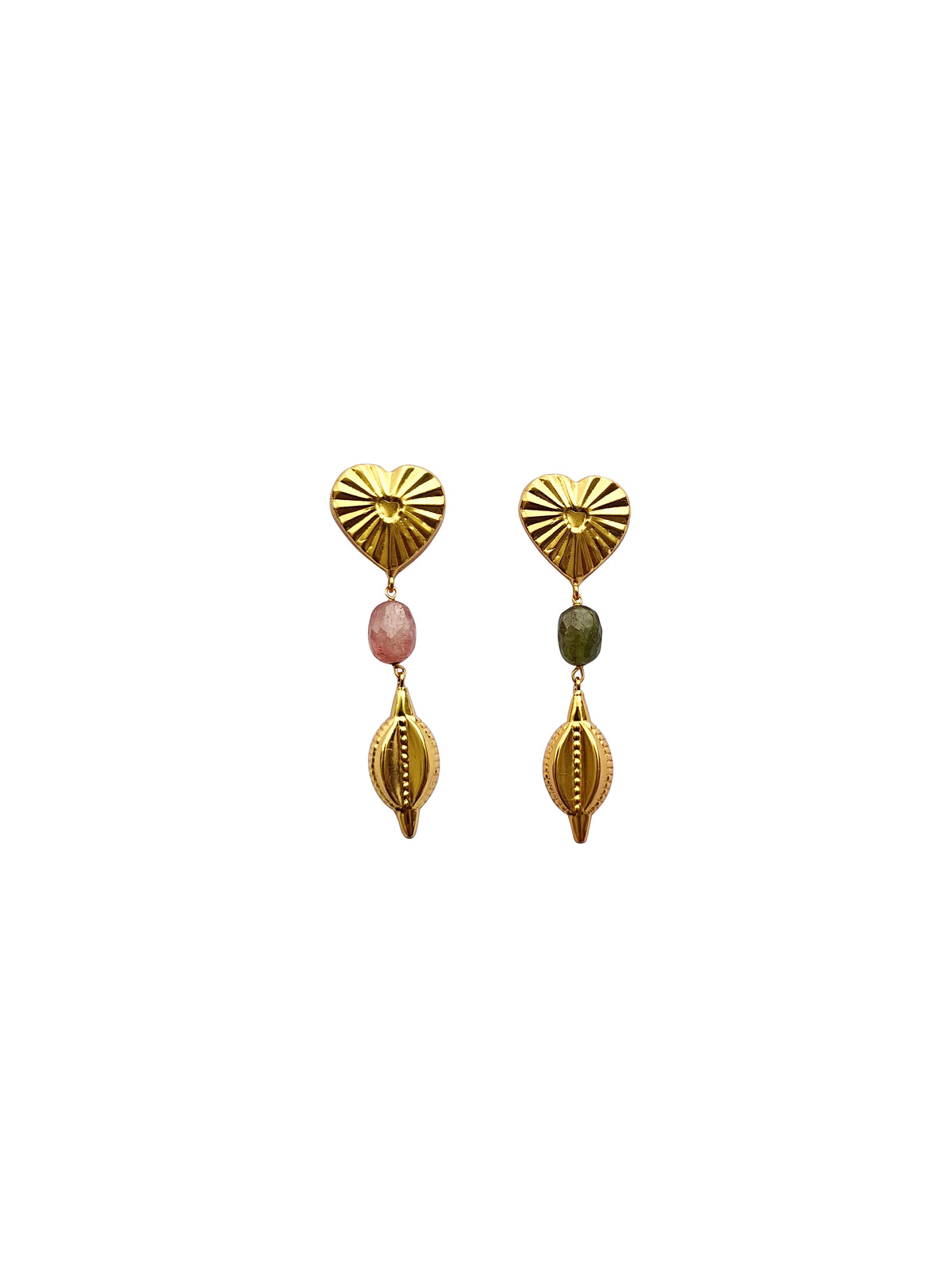 Hṛdmañjarī | Sapphire & Gold Heart Stud Drop Earrings in 22k Gold Plated