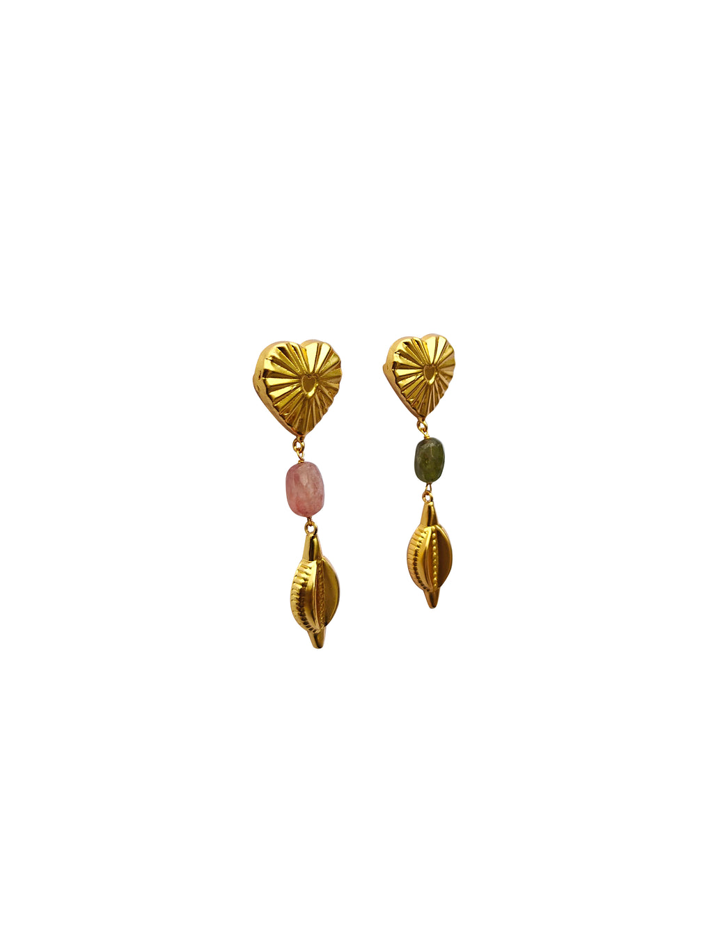 Hṛdmañjarī | Sapphire & Gold Heart Stud Drop Earrings in 22k Gold Plated