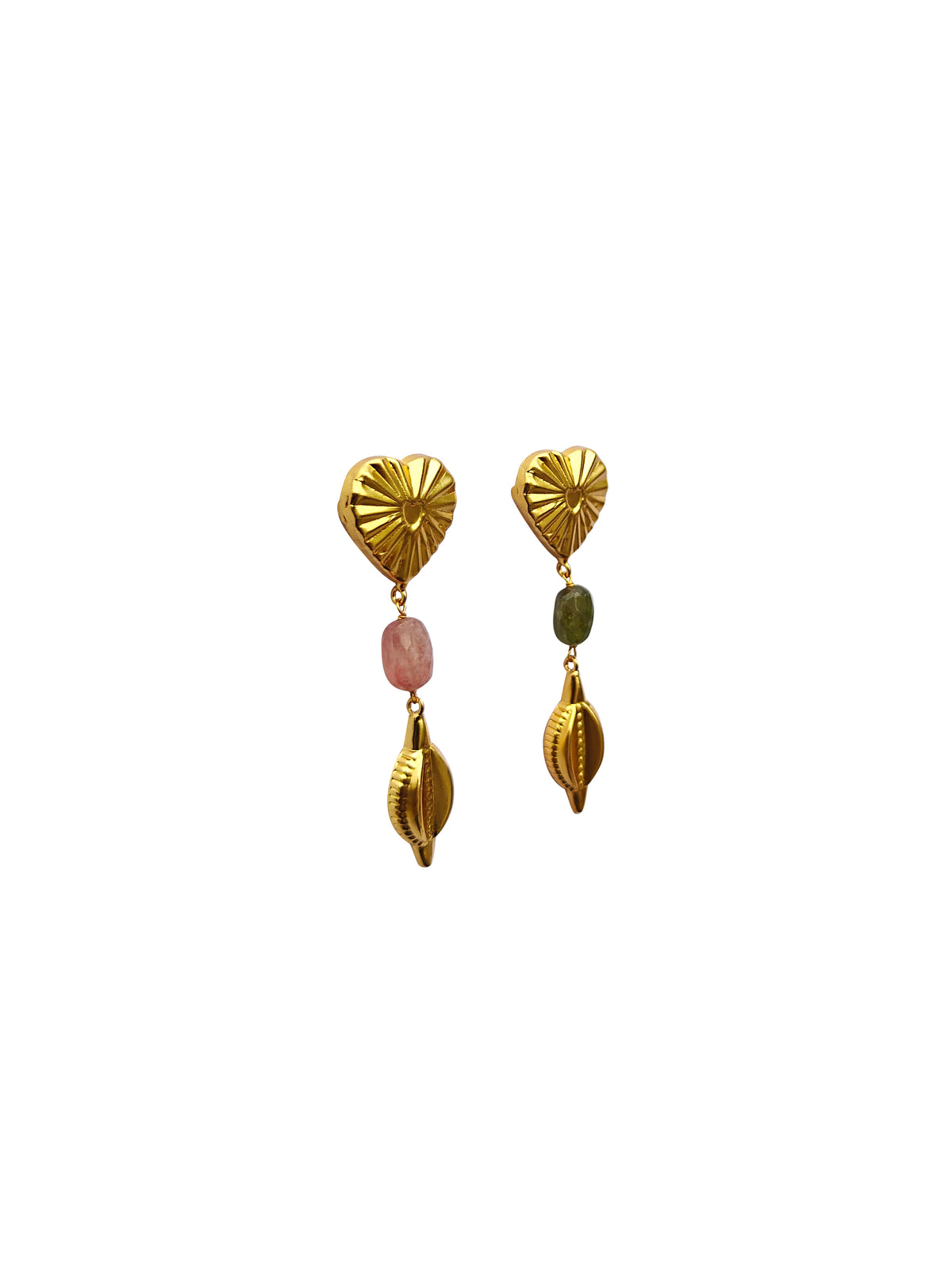 Hṛdmañjarī | Sapphire & Gold Heart Stud Drop Earrings in 22k Gold Plated
