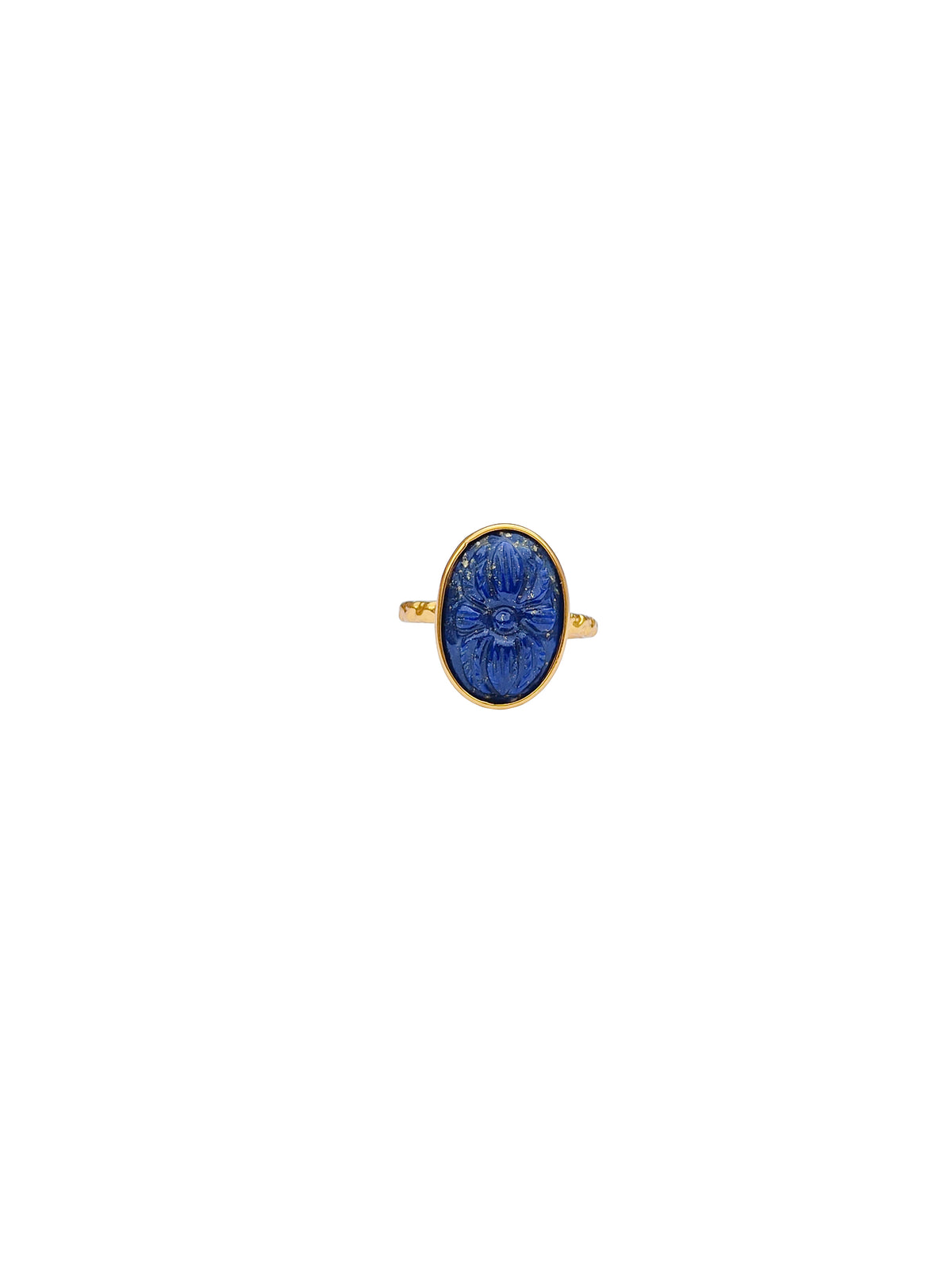 Nīlapadma | Lapis Lazuli Carved Floral Oval Cocktail Ring in 22k Gold Plated
