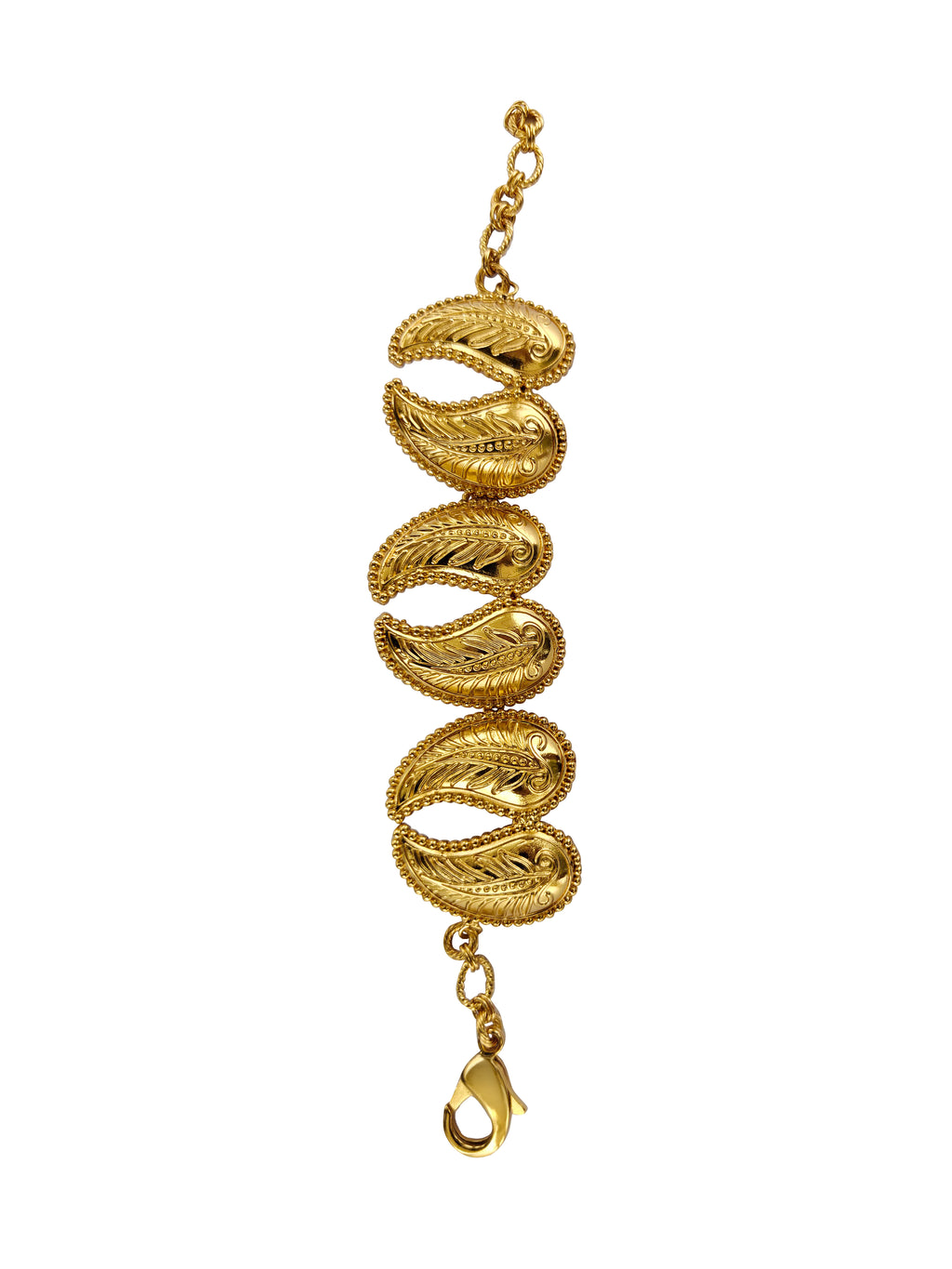 Ksamīravallī | Embossed Paisley Link Gold Bracelet in 22k Gold Plated