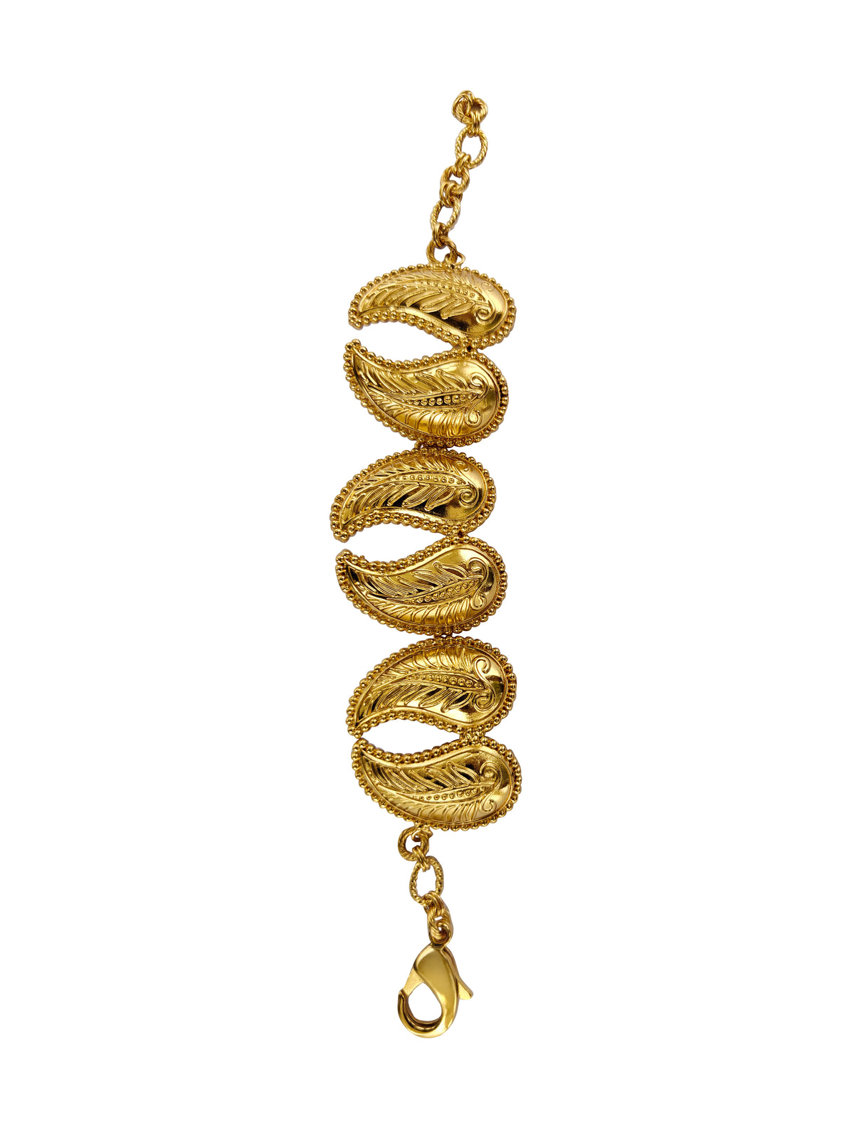 Ksamīravallī | Embossed Paisley Link Gold Bracelet in 22k Gold Plated