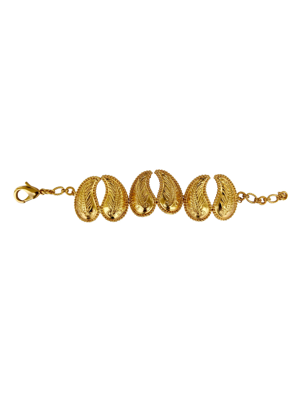 Ksamīravallī | Embossed Paisley Link Gold Bracelet in 22k Gold Plated