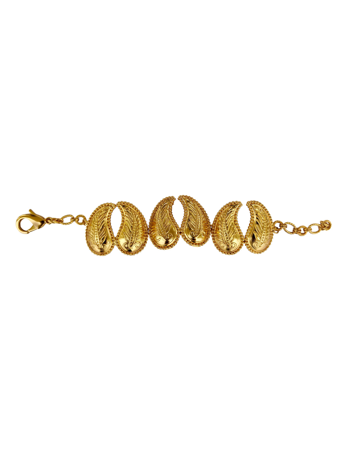 Ksamīravallī | Embossed Paisley Link Gold Bracelet in 22k Gold Plated