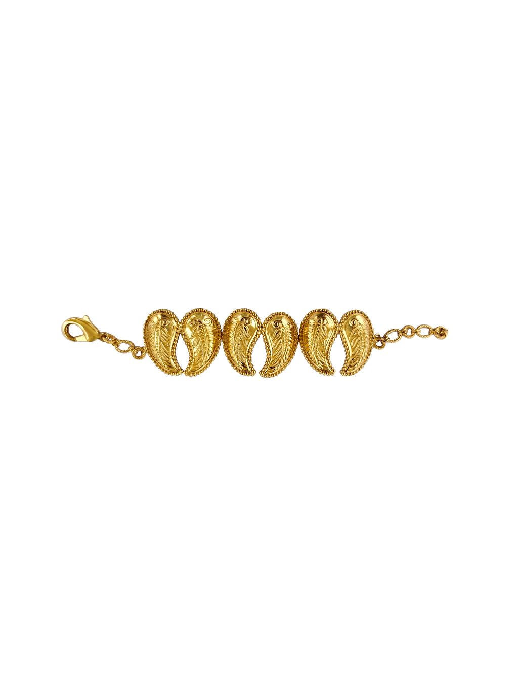 Ksamīravallī | Embossed Paisley Link Gold Bracelet in 22k Gold Plated