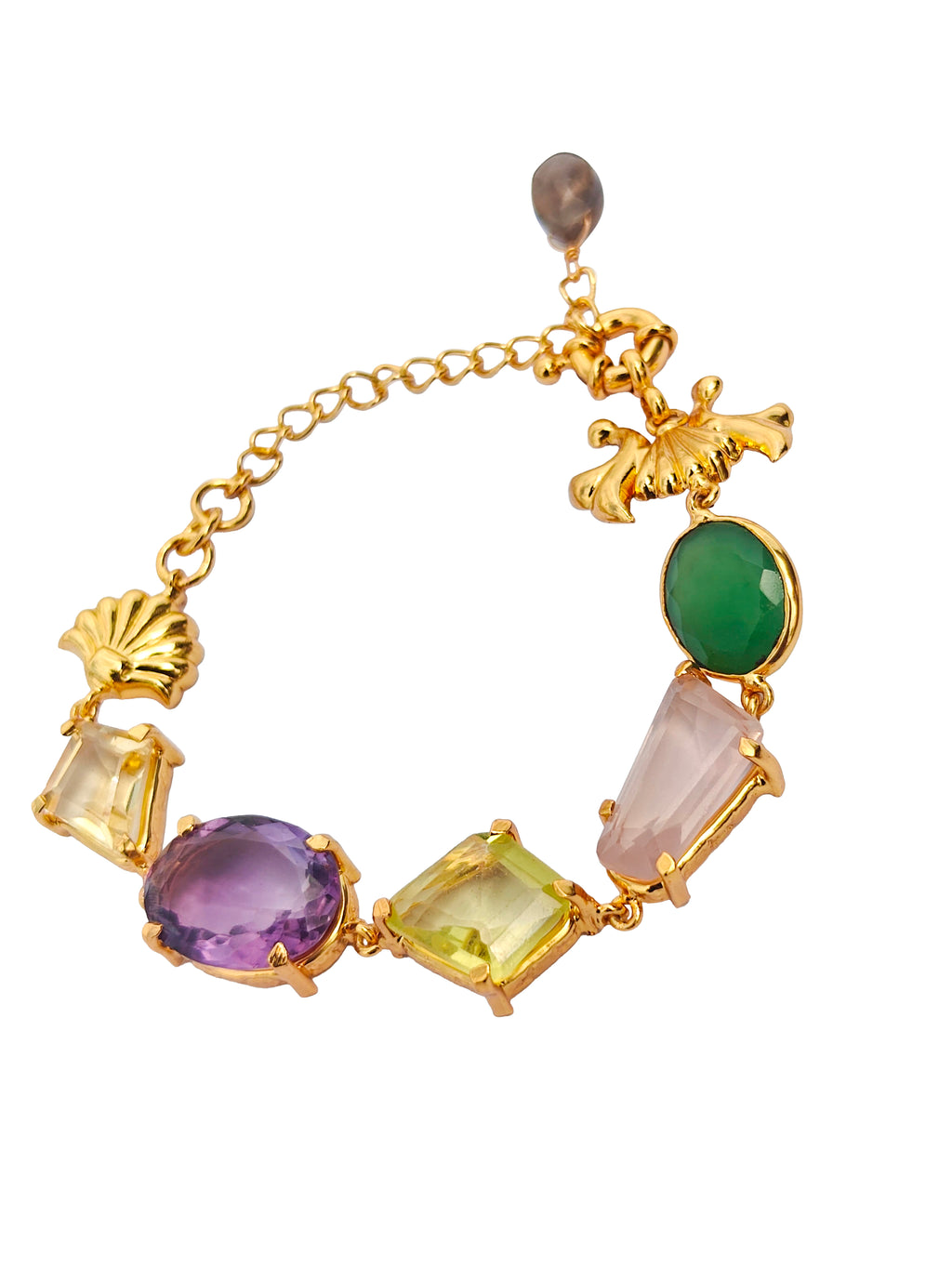 Pañcamaṇi | Serpentine, Rose Quartz, Lemon Quartz, Amethyst & Citrine Multi-Stone Gold Bracelet in 22k Gold Plated