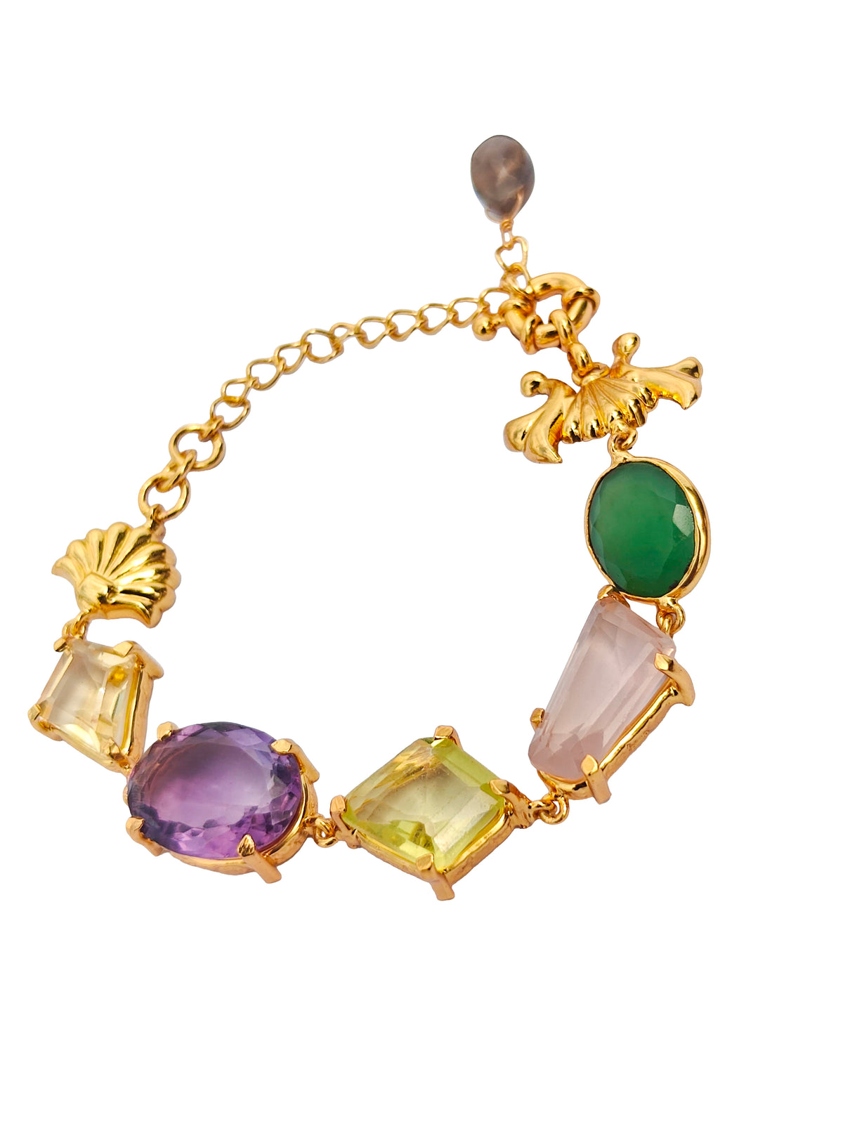 Pañcamaṇi | Serpentine, Rose Quartz, Lemon Quartz, Amethyst & Citrine Multi-Stone Gold Bracelet in 22k Gold Plated