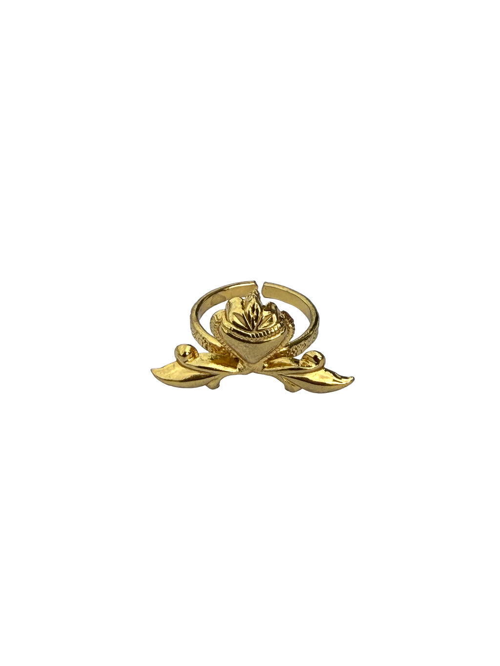 Hridayapalasha | Sacred Heart & Gold Leaf Wing Cocktail Ring in 22k Gold Plated