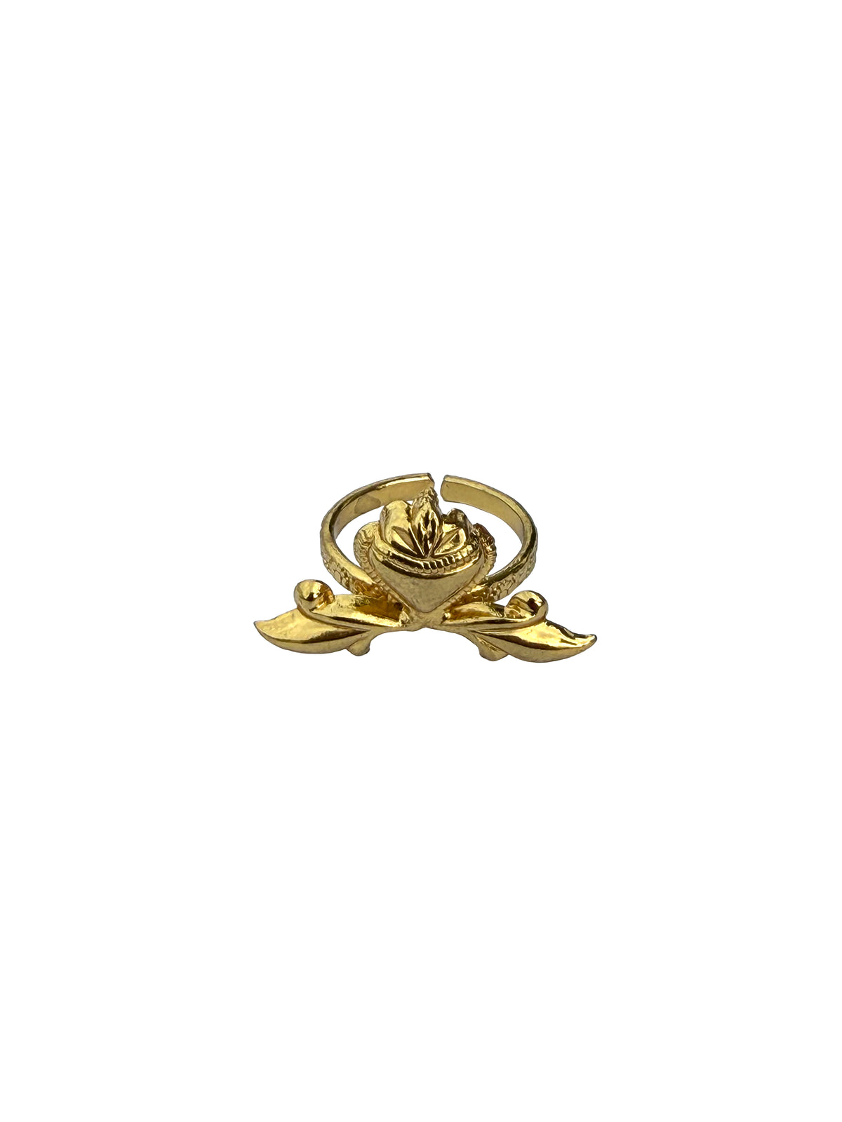 Hridayapalasha | Sacred Heart & Gold Leaf Wing Cocktail Ring in 22k Gold Plated