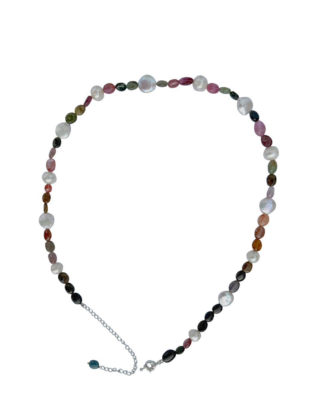 Mauktika-Ratnavali | Hand-Strung Pearl & Tourmaline Mala Necklace in 925 Silver Plated