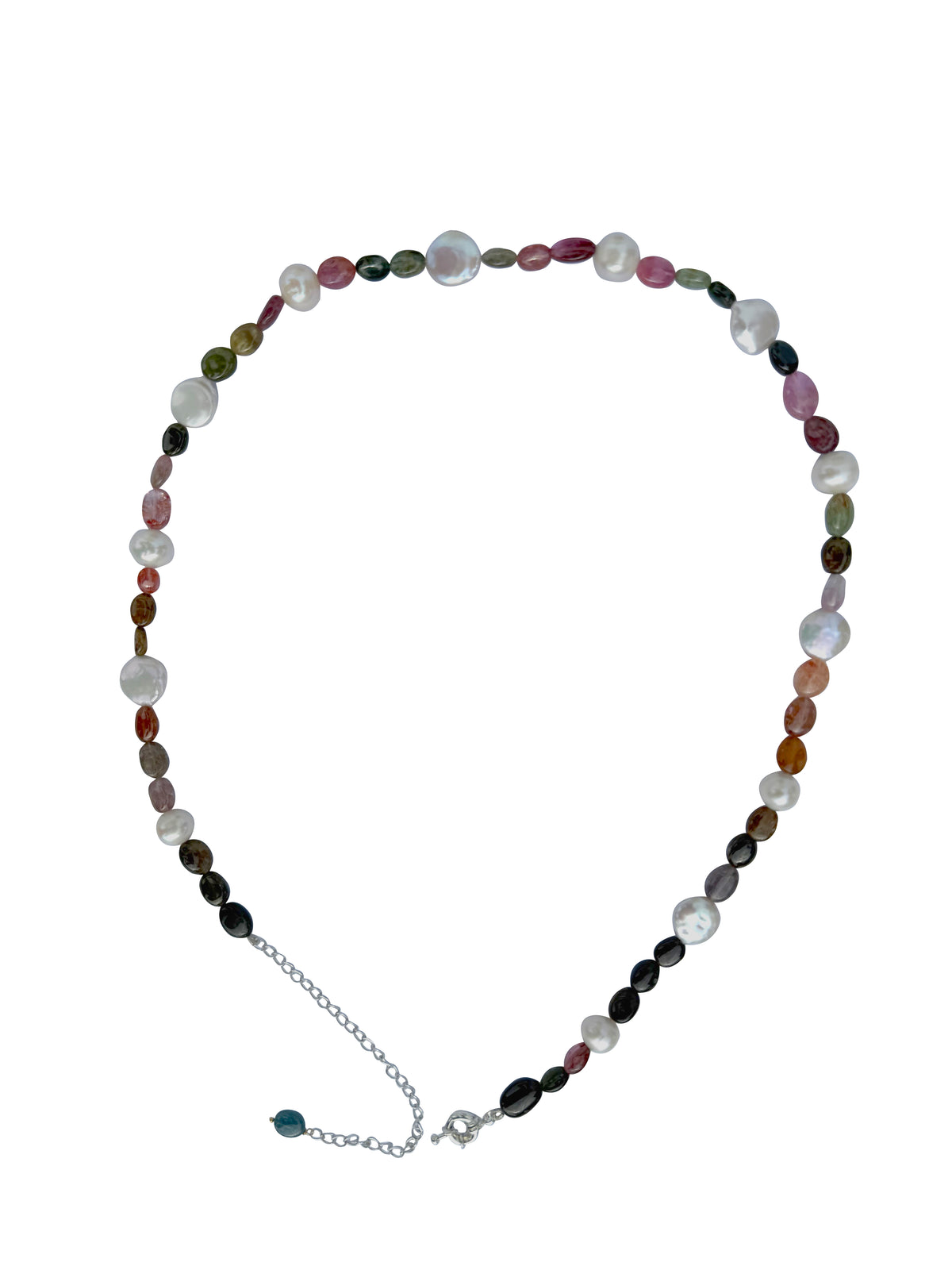 Mauktika-Ratnavali | Hand-Strung Pearl & Tourmaline Mala Necklace in 925 Silver Plated