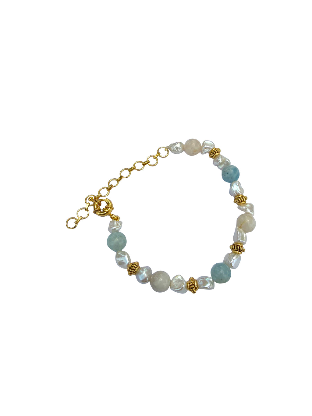 Nīlāmuktā | Chalcedony & Freshwater Pearl Beaded Bracelet in 22k Gold Plated