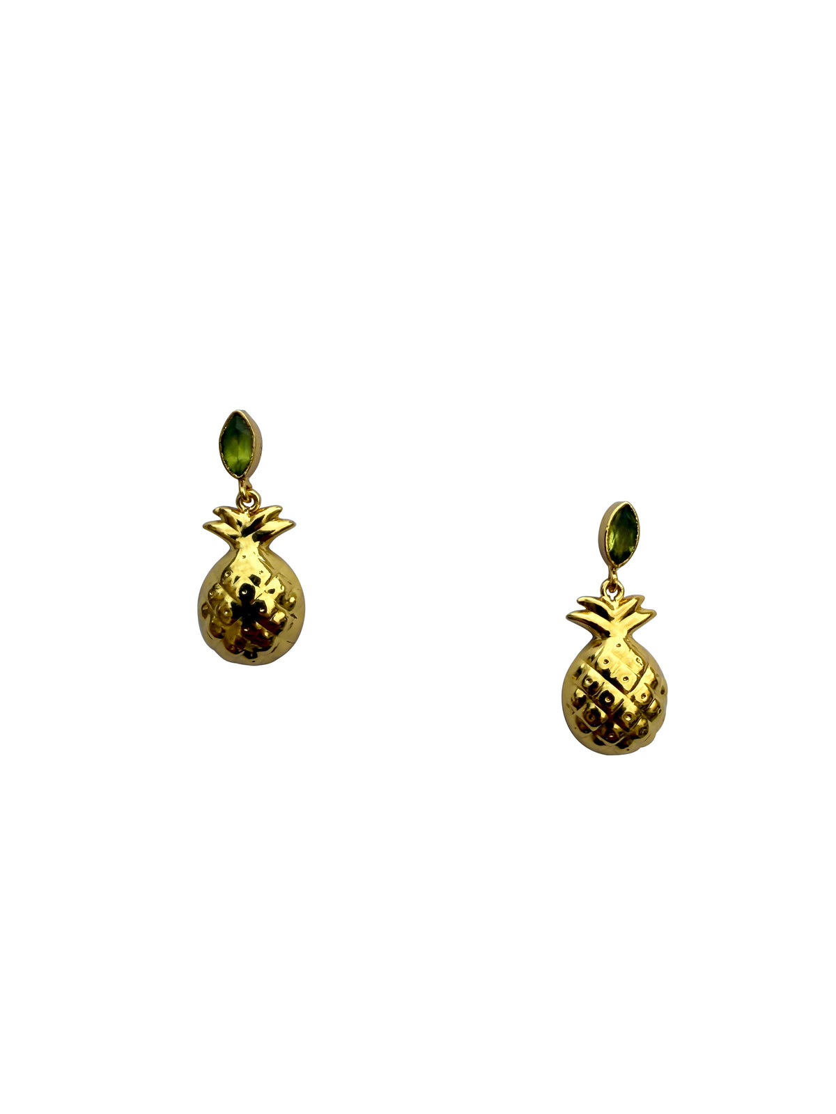 Ananaspriya | Peridot & Gold Pineapple Drop Earrings in 22k Gold Plated
