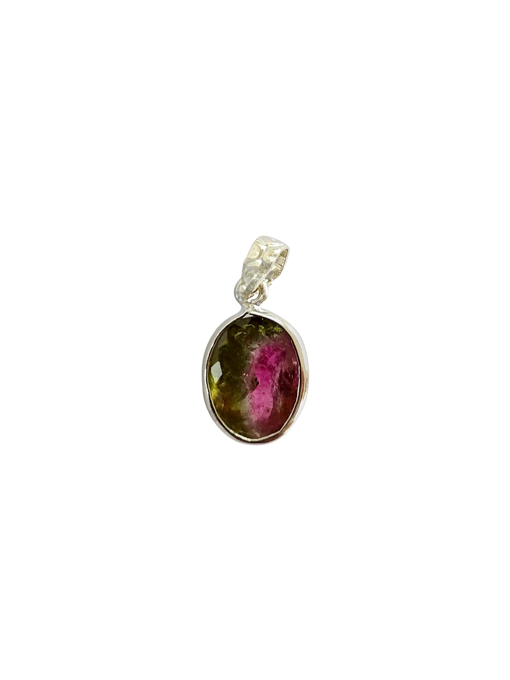 Kāliṅgaśilā | Watermelon Tourmaline Oval Pendant in 925 Silver Plated