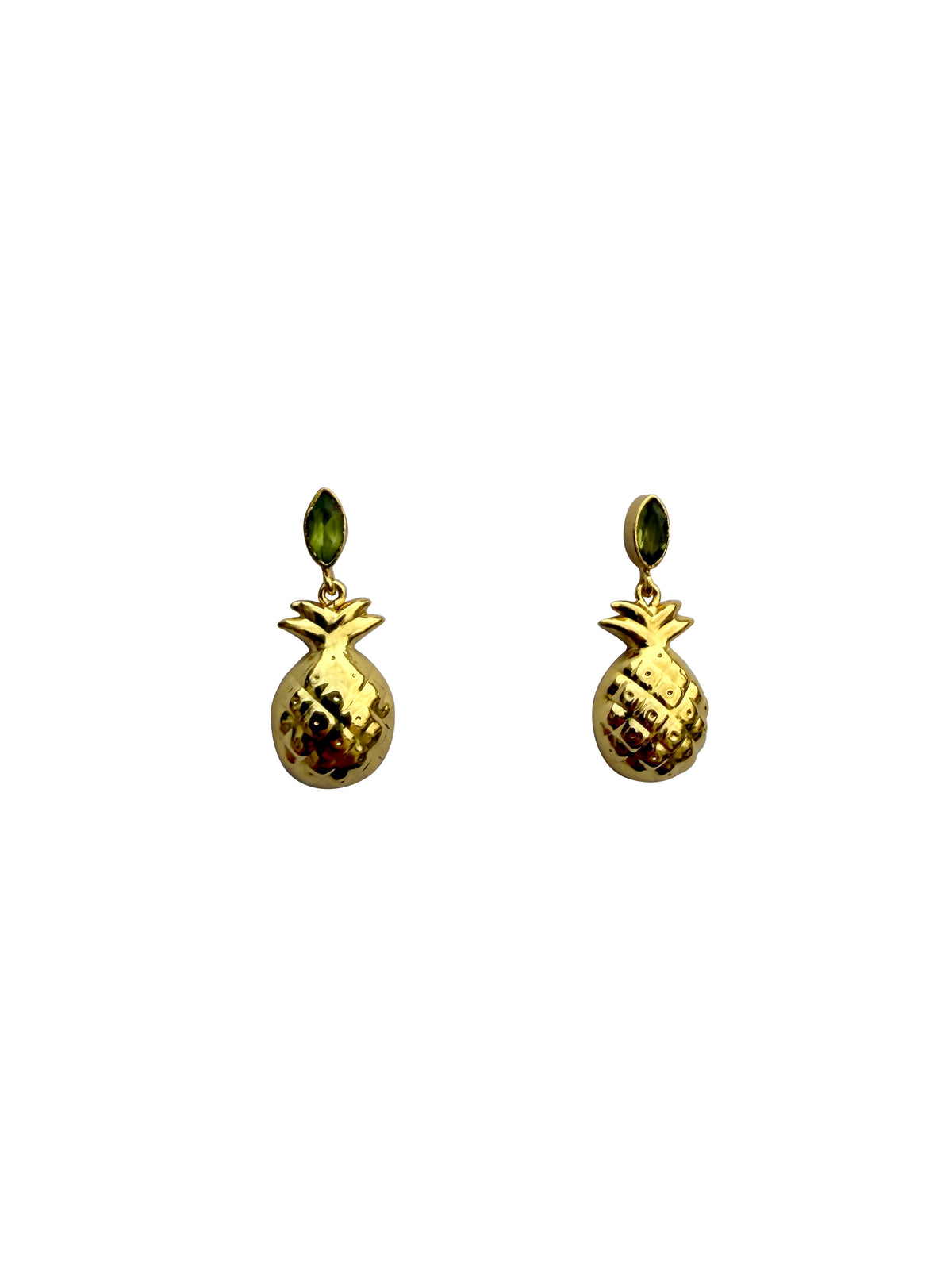 Ananaspriya | Peridot & Gold Pineapple Drop Earrings in 22k Gold Plated