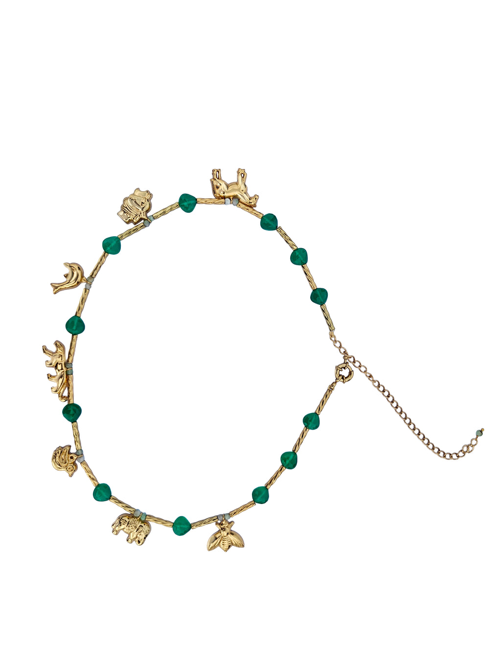 Vanaratna Haar | Green Onyx & Gold Wildlife Charm Bar Chain Necklace