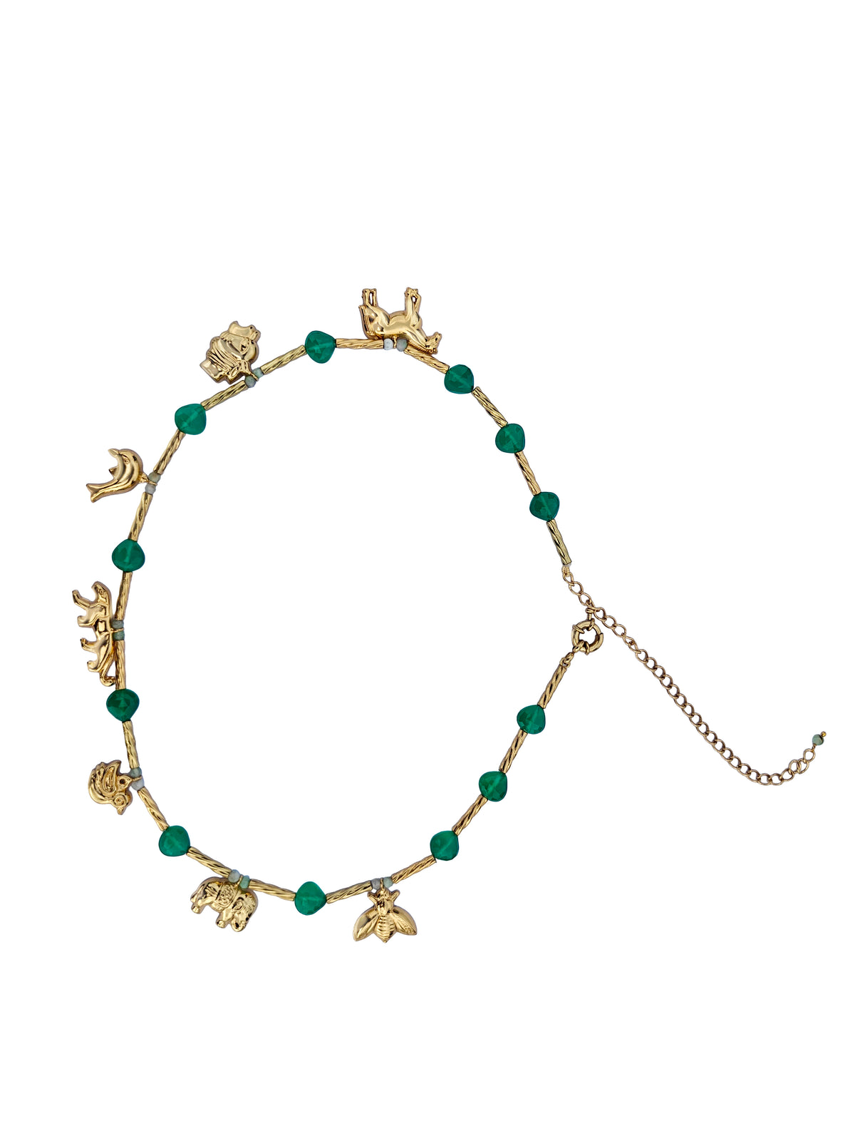 Vanaratna Haar | Green Onyx & Gold Wildlife Charm Bar Chain Necklace