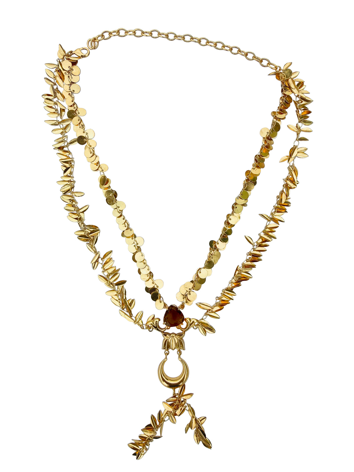Surya Patra Chandrika Haar | Layered Smokey Quartz & Crescent Moon Necklace in 22k Gold Plated