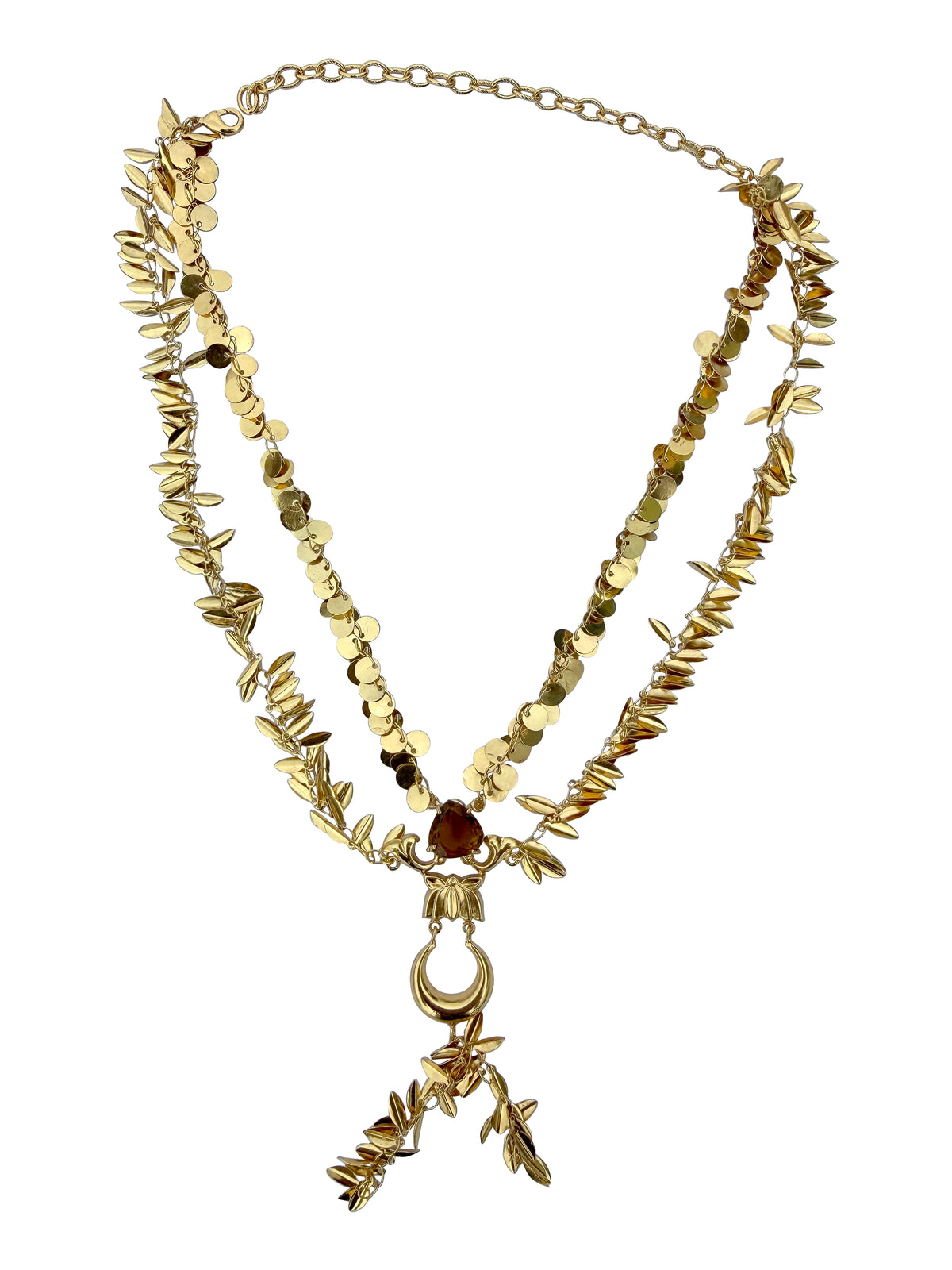 Surya Patra Chandrika Haar | Layered Smokey Quartz & Crescent Moon Necklace in 22k Gold Plated