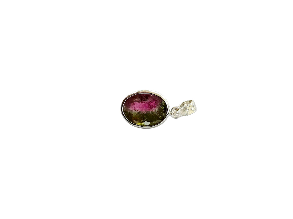 Kāliṅgaśilā | Watermelon Tourmaline Oval Pendant in 925 Silver Plated