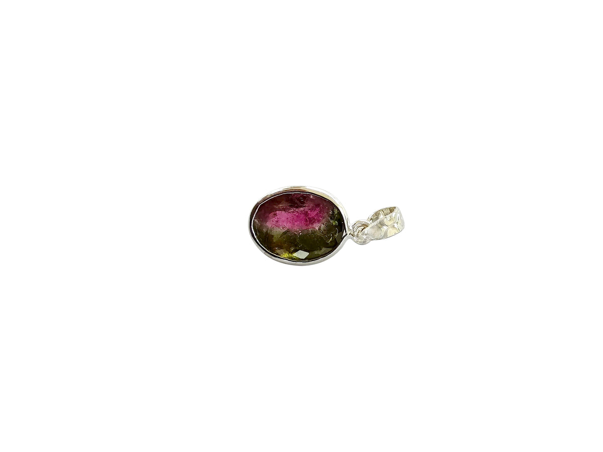 Kāliṅgaśilā | Watermelon Tourmaline Oval Pendant in 925 Silver Plated