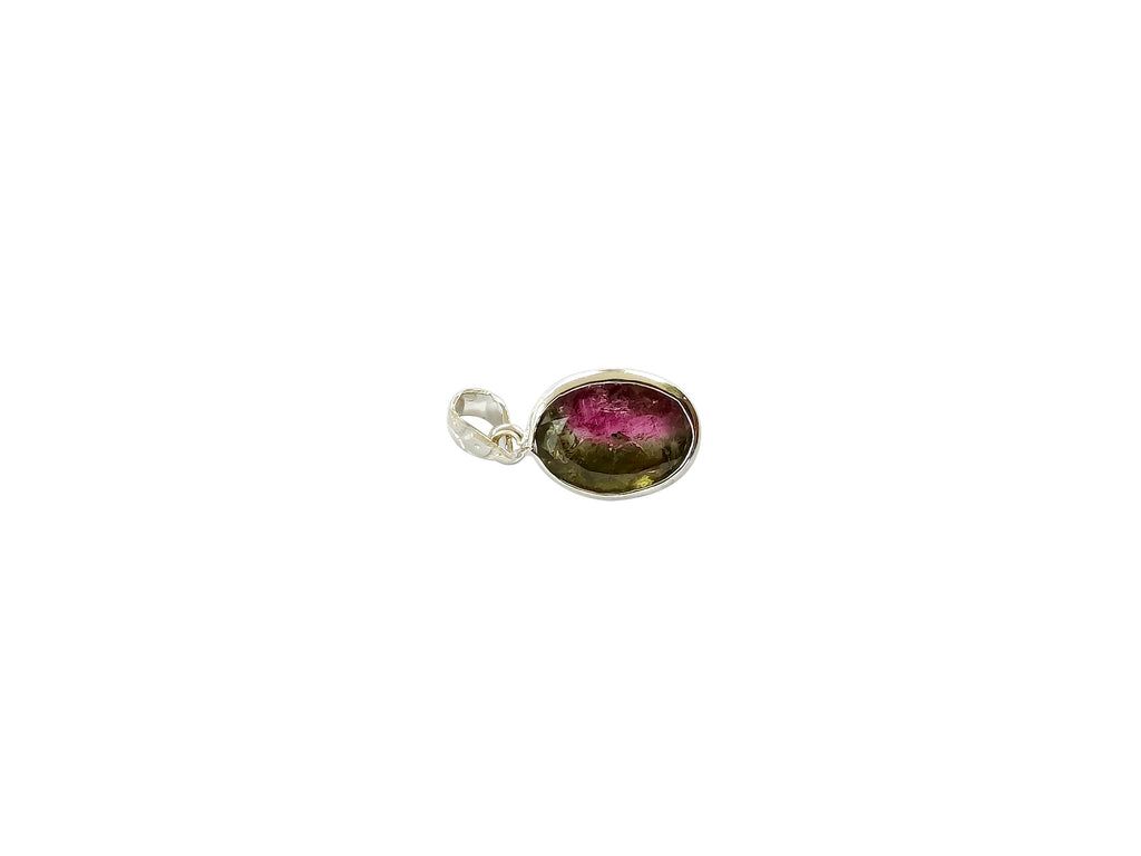 Kāliṅgaśilā | Watermelon Tourmaline Oval Pendant in 925 Silver Plated