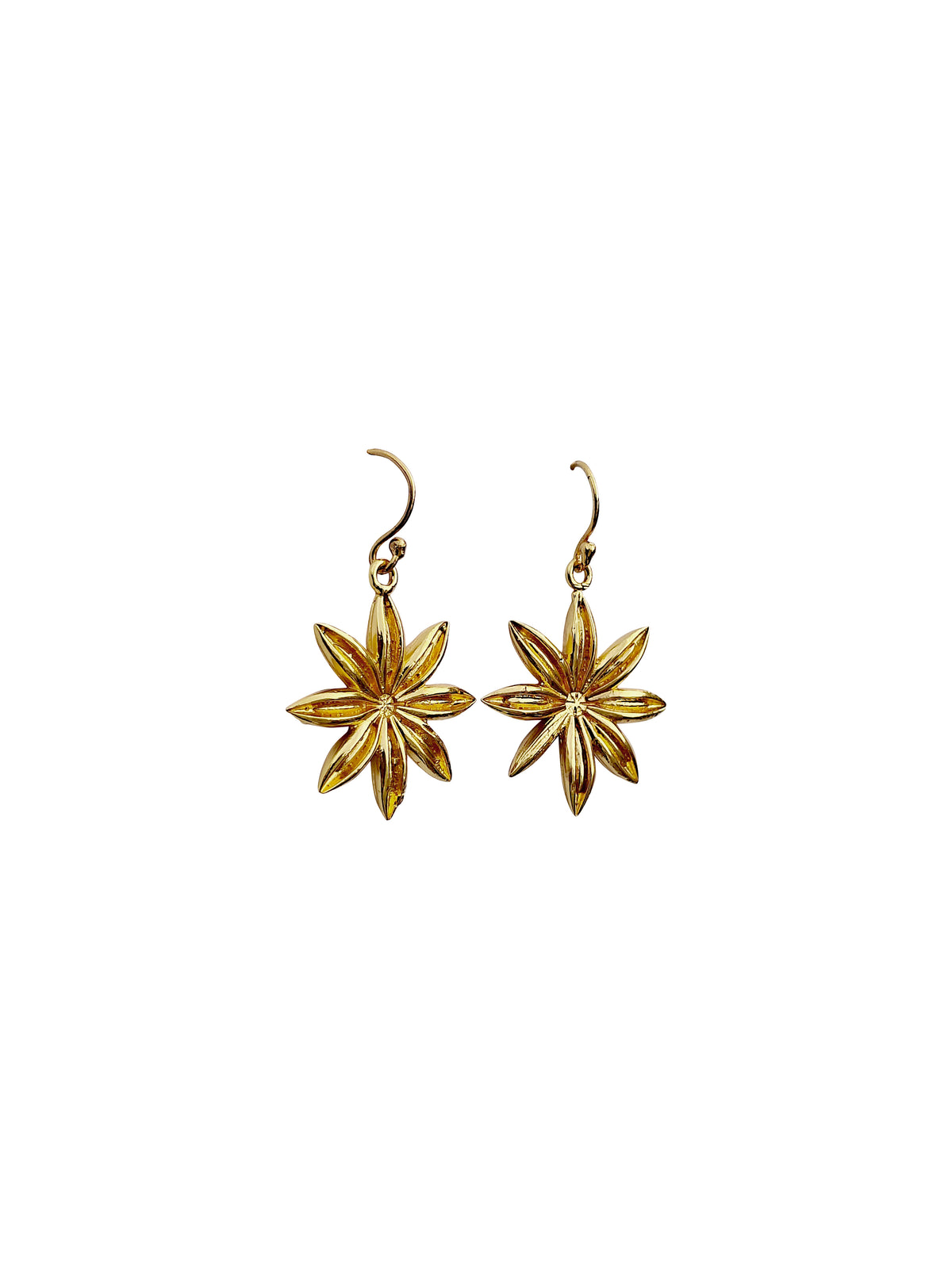 Chakraphula | Star Anise Gold Drop Earrings in 22k Gold Plated