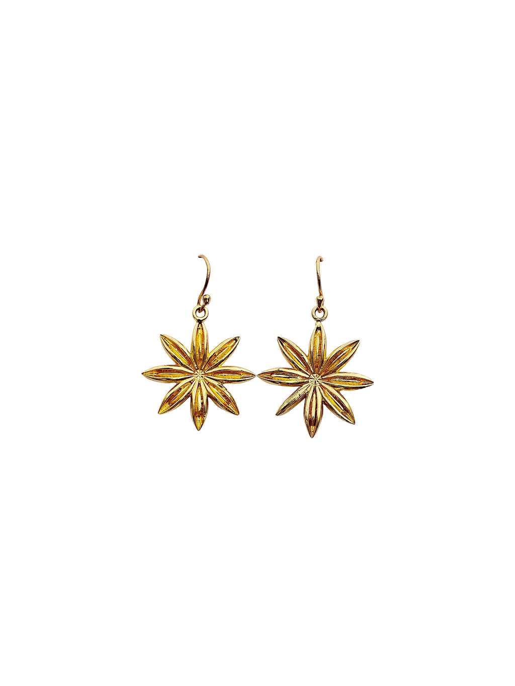 Chakraphula | Star Anise Gold Drop Earrings in 22k Gold Plated