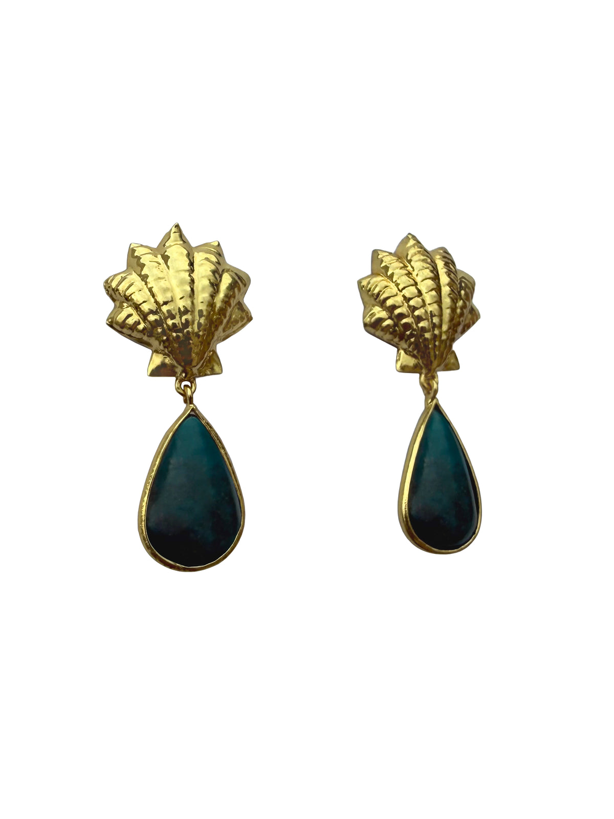 Vaidūryaśaṅkha | Turquoise & Gold Scallop Shell Drop Earrings in 22k Gold Plated