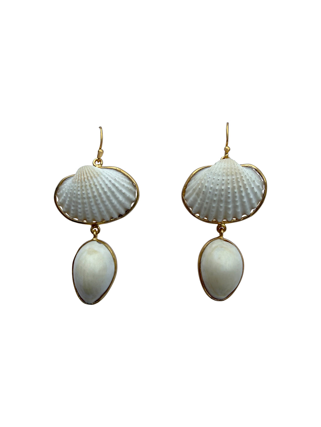 Śuktikaparda | Natural Scallop & Cowrie Shell Drop Earrings in 22k Gold Plated
