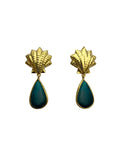 Vaidūryaśaṅkha | Turquoise & Gold Scallop Shell Drop Earrings in 22k Gold Plated