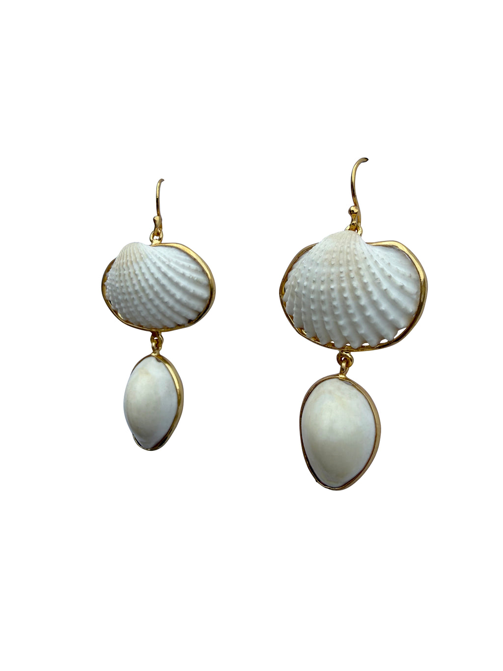 Śuktikaparda | Natural Scallop & Cowrie Shell Drop Earrings in 22k Gold Plated