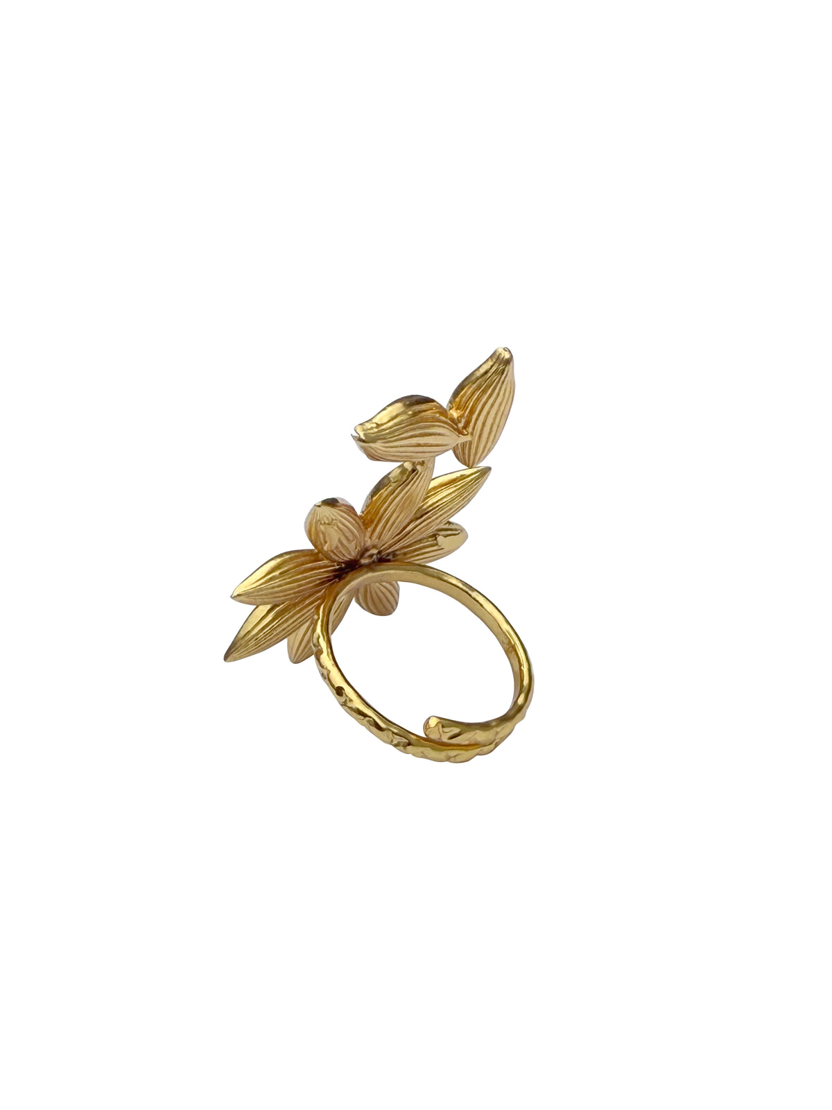 Chakraelā | Star Anise & Cardamom Gold Botanical Cocktail Ring in 22k Gold Plated