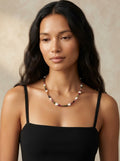 Mauktika-Ratnavali | Hand-Strung Pearl & Tourmaline Mala Necklace in 925 Silver Plated