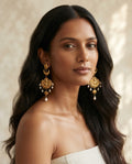 Candraśuktī | Freshwater Pearl & Gold Fan Chandelier Earrings in 22k Gold Plated