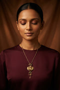 Somāpadmā | Multi-Stone Moon & Lotus Medallion Pendant Necklace in 22k Gold Plated