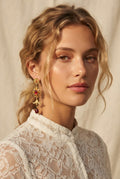 Raktaprabhā | Ruby, Garnet, Peridot & Crystal Quartz Antique Gold Temple Drop Earrings in 22k Gold Plated